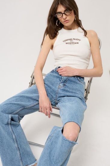 Lazer Kesim Wide Leg Jean resmi