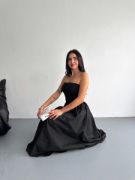 Straplez Pileli Elbise - Siyah resmi