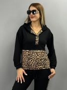 Kadın Uzun Kollu Leopar Detay Sweat Ve Yanı Leopar şerit Detay Pantolon Ikili Takım resmi