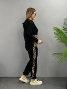Kadın Uzun Kollu Leopar Detay Sweat Ve Yanı Leopar şerit Detay Pantolon Ikili Takım resmi