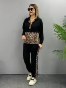 Kadın Uzun Kollu Leopar Detay Sweat Ve Yanı Leopar şerit Detay Pantolon Ikili Takım resmi