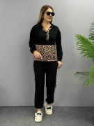 Kadın Uzun Kollu Leopar Detay Sweat Ve Yanı Leopar şerit Detay Pantolon Ikili Takım resmi