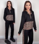 Kadın Uzun Kollu Leopar Detay Sweat Ve Yanı Leopar şerit Detay Pantolon Ikili Takım resmi