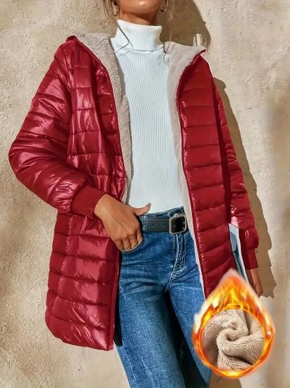 Kadın Uzun Kollu Kapşonlu Cep Detaylı Fermuarlı Orta Boy Mont resmi