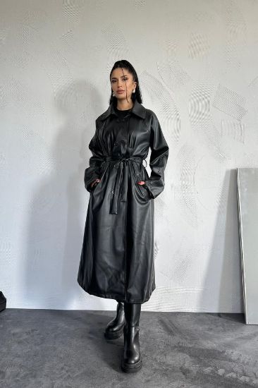 Siyah Reglan Kol Trençkot resmi