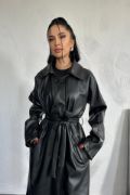Siyah Reglan Kol Trençkot resmi