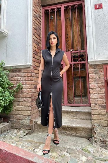 Siyah Boydan Fermuarlı Kolsuz Elbise resmi
