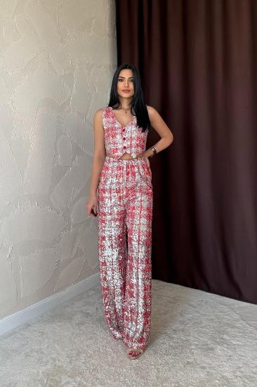 Kırmızı Pullu Yelek Ve Pantolon Takım resmi