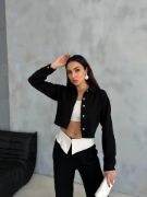 KETEN GÖMLEK-CROP-SALAŞ PANTOLON TAKIM - Siyah resmi