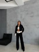 KETEN GÖMLEK-CROP-SALAŞ PANTOLON TAKIM - Siyah resmi