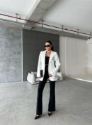 ELLO ETİKETLİ ÇENGELLİ İĞNE DETAYLI CEKET - Beyaz resmi