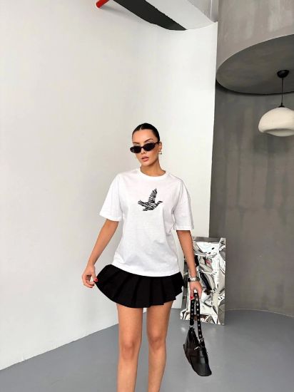 Kısa Kol Baskılı T-shirt - Beyaz resmi