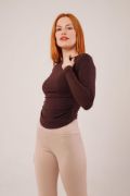Yaka Detay Uzun Kollu Basic Kahverengi Bluz resmi