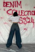 Lacivert Geniş Paça Jeans Pantolon resmi