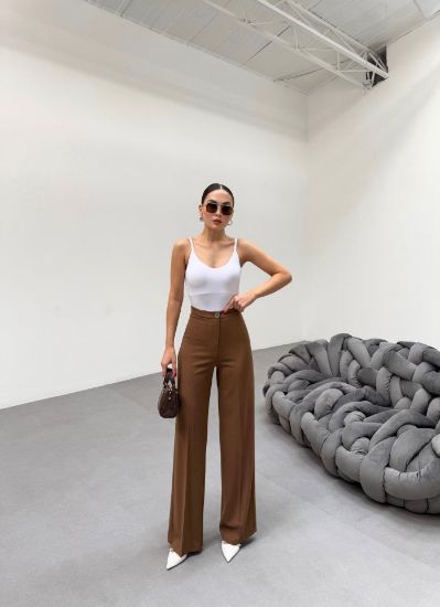230 Gr Poly Viscose Lycra Metal Düğme Palazzo Pantolon resmi