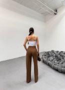 230 Gr Poly Viscose Lycra Metal Düğme Palazzo Pantolon resmi