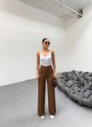 230 Gr Poly Viscose Lycra Metal Düğme Palazzo Pantolon resmi