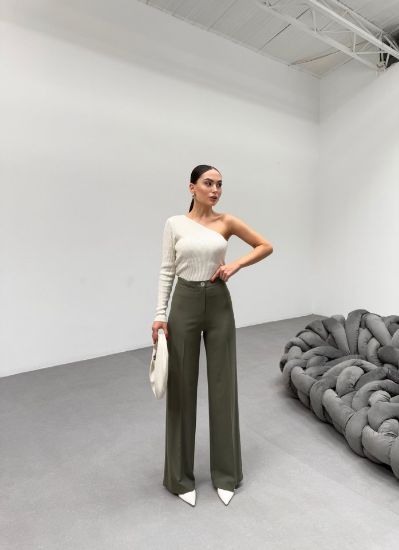 230 Gr Poly Viscose Lycra Metal Düğme Palazzo Pantolon resmi