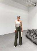 230 Gr Poly Viscose Lycra Metal Düğme Palazzo Pantolon resmi
