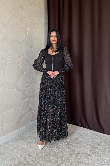 Siyah Dantelli Taşlı Şeritli Elbise resmi
