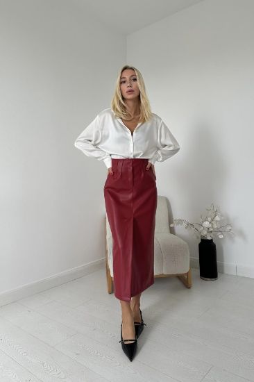 Bordo Yırtmaçlı Süs Patlı Etek resmi