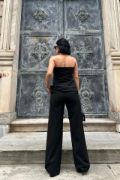 Siyah Straplez Düğmeli Crop Ve Pantolon Takım resmi