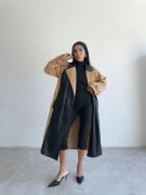 TRENCH BOYUNA DERİ PARÇALI - Bej resmi