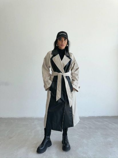 TRENCH BOYUNA DERİ PARÇALI - Taş resmi