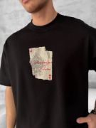 Ön Ve Arka Baskılı Oversize Bisiklet Yaka T-shirt - Siyah resmi