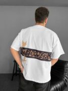 Ön Ve Arka Baskılı Oversize Bisiklet Yaka T-shirt - Beyaz resmi