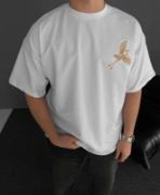 Ön Ve Arka Baskılı Oversize Bisiklet Yaka T-shirt - Beyaz resmi