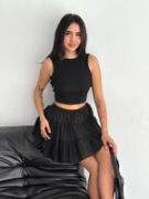 Keten Şortlu Etek - Siyah resmi