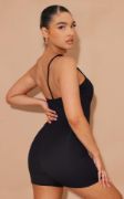 Kadın Asimetrik Askılı Mini Kaşkorse Bodycon Tulum resmi