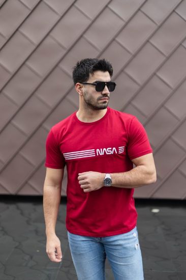 Erkek Kısa Kollu Nasa Baskı Basic Erkek T-shirt resmi