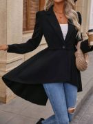 Kadın Uzun Kollu Yakalı önden Düğmeli Uzun Atlas Blazer Ceket resmi