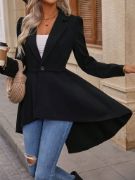 Kadın Uzun Kollu Yakalı önden Düğmeli Uzun Atlas Blazer Ceket resmi