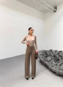 230 Gr Poly Viscose Lycra Metal Düğme Palazzo Pantolon resmi
