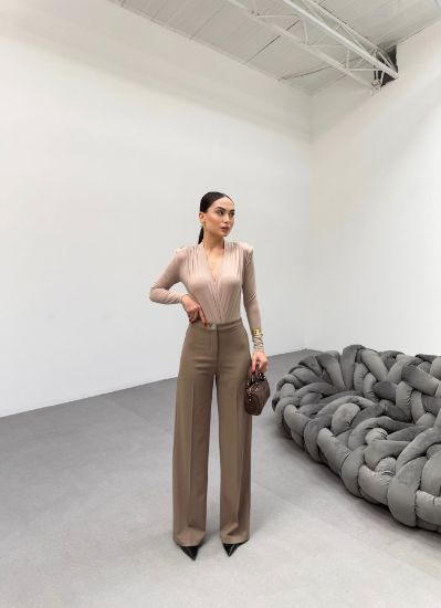 230 Gr Poly Viscose Lycra Metal Düğme Palazzo Pantolon resmi
