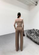 230 Gr Poly Viscose Lycra Metal Düğme Palazzo Pantolon resmi