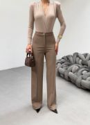 230 Gr Poly Viscose Lycra Metal Düğme Palazzo Pantolon resmi