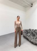 230 Gr Poly Viscose Lycra Metal Düğme Palazzo Pantolon resmi