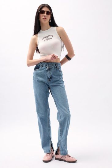 Asimetrik Bel Paça Yırtmaçlı Jean resmi