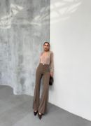 230 Gr Poly Viscose Full Lycra İspanyol Paça Pantolon resmi