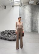 230 Gr Poly Viscose Full Lycra İspanyol Paça Pantolon resmi