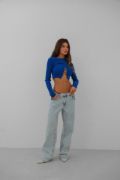 Taş Detay Triko Yaka Crop Bluz resmi