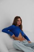 Taş Detay Triko Yaka Crop Bluz resmi