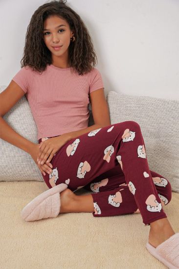 4323 Desenli Pijama Altı - Bordo resmi