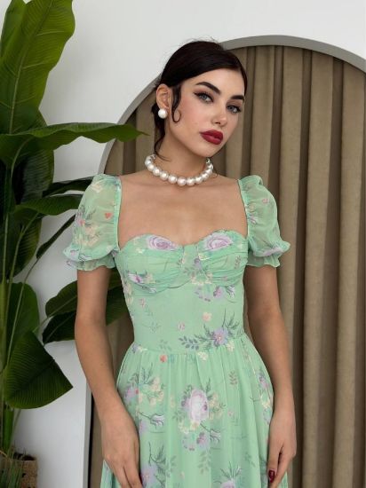ŞİFON KUMAŞ DİJİTAL DESEN BASKILI ELBİSE resmi