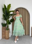 ŞİFON KUMAŞ DİJİTAL DESEN BASKILI ELBİSE resmi