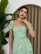ŞİFON KUMAŞ DİJİTAL DESEN BASKILI ELBİSE resmi